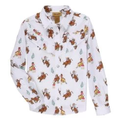 Girls Wrangler Western Riding Shirt -Equestrian Clothing kids print ls white front 112329225 wrangler 68555.1682115977
