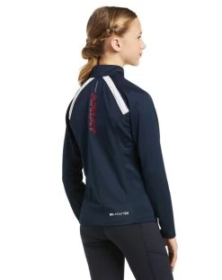 Girls Ariat Sunstopper 2.0 Team Baselayer -Equestrian Clothing kids sunstopper 2.0 team navy back 10039185 ariat 52754.1644623952