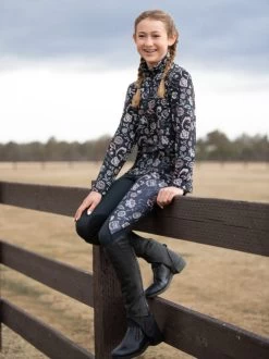 Kids Kerrits Up Tempo Fleece Tech Top -Equestrian Clothing kids up tempo top ls blk.blm rider 60276 PRINT kerrits 31380.1663441451