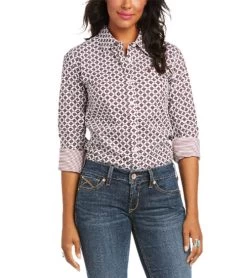Ariat Kirby Stretch Shirt 26 Ariat Kirby Stretch Shirt -Equestrian Clothing kirby stretch white multi geo front 10035526 ariat 04007.1635806127