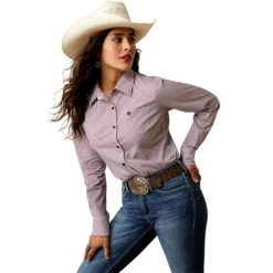 Ariat Kirby Stretch Shirt 23 Ariat Kirby Stretch Shirt -Equestrian Clothing kirby stripe ls pomegran front 10043473 ariat 44270.1674771486