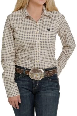 Cinch Ladies ArenaFlex Shirt Long Sleeve -Equestrian Clothing lds arenaflex ls yellow front MSW9163003 cinch 16606.1659560121