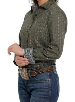 Cinch Ladies Cotton Performance Shirts Prints 15 Cinch Ladies Cotton Performance Shirts Prints -Equestrian Clothing lds cinch dot stripe ls olive front MSW9164191 miller 82541.1677547254