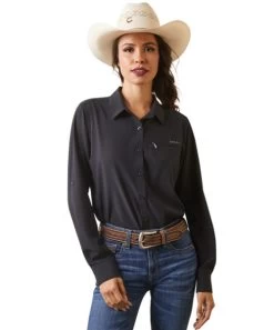 Ariat VentTEK II Stretch Shirt -Equestrian Clothing lds venttek stretch ls black front 10043494 ariat 89836.1677534024