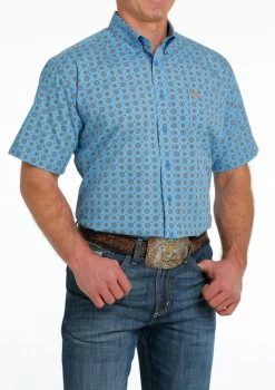 Men's Cinch Geo Print Shirt Short Sleeve -Equestrian Clothing medallion print ss blue side MTW1111423 cinch 50549.1684806043