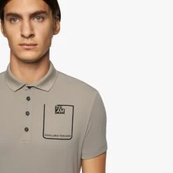 Men's Cavalleria Toscana Raceway Polo Short Sleeve -Equestrian Clothing men team raceway polo ss taupgrey front detail POU301 PA060 8C00 cavalleria toscana 90722.1659815410