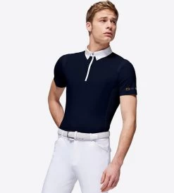 Men's RG Zip Competition Polo Short Sleeve -Equestrian Clothing mens competition zip polo ss navy front POM005 JS001 7901 cavalleria toscana 11545.1670292336