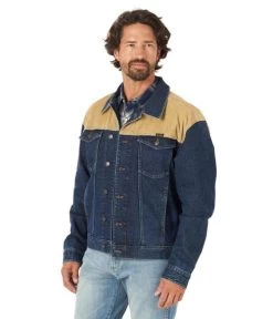 Men's Wrangler Corduroy Yoke Denim Jacket -Equestrian Clothing mens cord denim jacket tiger eye front 112318259 wrangler 16262.1661915942