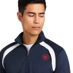 Men's Ariat Sunstopper 2.0 Baselayer -Equestrian Clothing mens sunstopper team navy front detail 10039183 ariat 00816.1645307777
