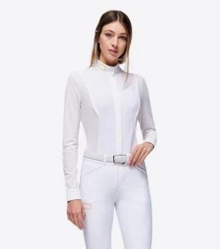 RG Mesh Competition Shirt Long Sleeve -Equestrian Clothing mesh competition ls wht.yel front SHW001 JS001 0122 RG 55624.1670552591