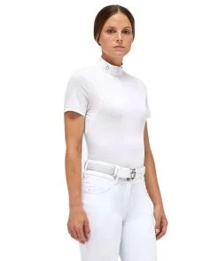 Cavalleria Toscana Mesh Insert Polo Short Sleeve -Equestrian Clothing mesh insert comp shirt short sleeve white front1 POD340 JE179 0101 CT 29851.1683739631
