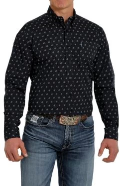 Cinch Modern Fit Print Shirt Long Sleeve -Equestrian Clothing moder fit print ls navy front MTW1347045 miller 93422.1652992351