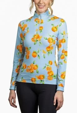 Kastel Denmark Shirt Oranges Print Long Sleeve -Equestrian Clothing oranges all over ls light blue front LSNOR kastel 50596.1677864318