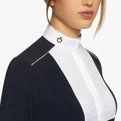 Cavalleria Toscana Outline Piping Shirt Long Sleeve -Equestrian Clothing outline piping compet ls navy detail CAD208 JE022 7901 CT 73199.1656712989
