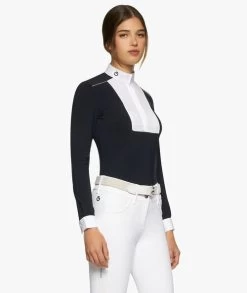 Cavalleria Toscana Outline Piping Shirt Long Sleeve -Equestrian Clothing outline piping compet ls navy side CAD208 JE022 7901 CT 84203.1656712987