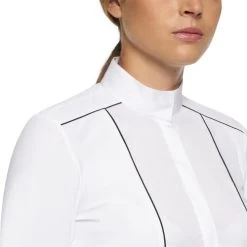 Cavalleria Toscana Outline Piping Shirt Long Sleeve -Equestrian Clothing outline piping compet ls white front detail CAD208 JE022 0001 cavalleria toscana 69463.1656712747