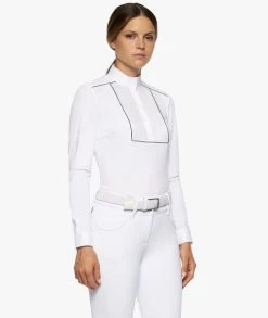 Cavalleria Toscana Outline Piping Shirt Long Sleeve -Equestrian Clothing outline piping compet ls white side CAD208 JE022 0001 cavalleria toscana 01791.1656712738