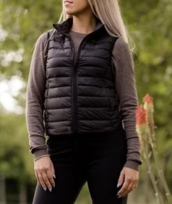 TKEQ EZ Packable Down Vest -Equestrian Clothing packable down vest matte black front detail EZ PACKABLE tkeq 10029.1653085388