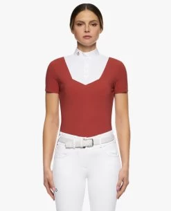 Cavalleria Toscana Pentagon Bib Show Polo Short Sleeve -Equestrian Clothing pentagon bib comp polo ss bntbrick front POD309 JE022 3B00 cavalleria toscana 91649.1664061328