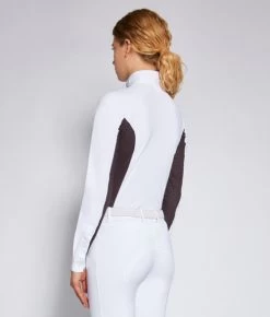 Cavalleria Toscana Perforated Insert Hunter Polo LS -Equestrian Clothing perf insert LS white purple back POD255 JE022 013A CT 71754.1688586467