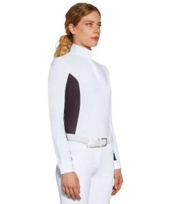 Cavalleria Toscana Perforated Insert Hunter Polo LS -Equestrian Clothing perf insert LS white purple sideW POD255 JE022 013A CT 84132.1688586450