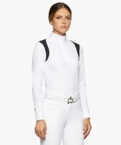 Cavalleria Toscana Perforated Insert Shirt Long Sleeve 8 Cavalleria Toscana Perforated Insert Shirt Long Sleeve -Equestrian Clothing perforated insert ls white navy side CAD216 JE022 0179 CT 83589.1660260144