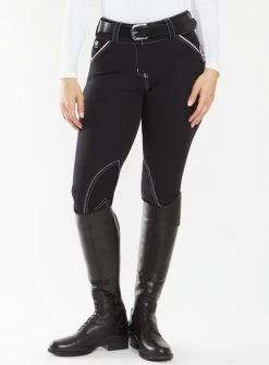 Piper Evolution Mid Rise Breeches Knee Patch -Equestrian Clothing piper evolution mr kp black.wh front 33430 smartpak 44498.1679011406