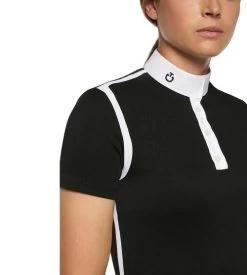 Cavalleria Toscana Pique Contour Polo Short Sleeve -Equestrian Clothing pique contour polo ss black front detail POD290 PA048 9999 cavalleria toscana 71602.1656713676