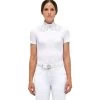 Cavalleria Toscana Pique Competition Polo Short Sleeve -Equestrian Clothing pique mesh zip polo white front2 POD335 PA073 0101 CT 45947.1683686611