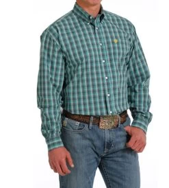 Men's Cinch Teal Plaid Shirt Long Sleeve -Equestrian Clothing plaid shirt ls teal side MTW1105578 cinch 85786.1689643132