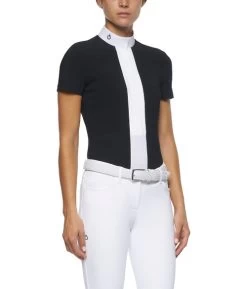 Cavalleria Toscana Pleated Shirt Short Sleeve -Equestrian Clothing pleated jersey SS navy side CAD153 JE022 7901 CT 49453.1670880196