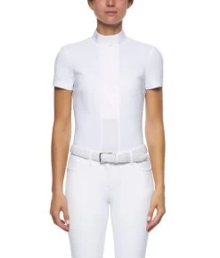Cavalleria Toscana Pleated Shirt Short Sleeve -Equestrian Clothing pleated jersey SS white front CAD153 JE022 0001 CT 04632.1670880188