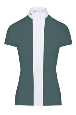 Cavalleria Toscana Pleated Shirt Short Sleeve -Equestrian Clothing pleated jersey ss teal front CAD153 JE022 5900 CT 65273.1670880192
