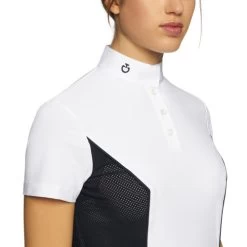 Cavalleria Toscana Perforated Sides Competition Polo -Equestrian Clothing polo perforated insert ss white navy front detail POD295 JE022 0179 cavalleria toscana 92251.1690499471