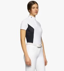 Cavalleria Toscana Perforated Sides Competition Polo -Equestrian Clothing polo perforated insert ss white navy side POD295 JE022 0179 CT 22545.1690499459