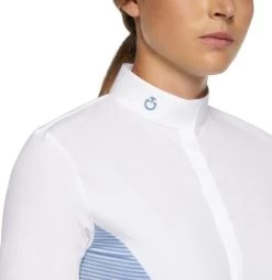 Cavalleria Toscana Seersucker Poplin Bib Shirt -Equestrian Clothing poplin bib compete ls light blue front detail CAD206 JE146 Q730 cavalleria toscana 88378.1656799729