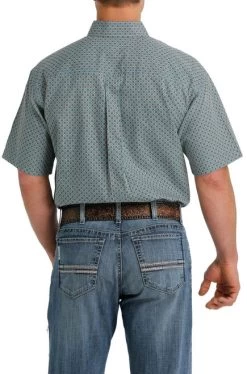 Cinch Print Button Down Shirt Short Sleeve -Equestrian Clothing print ss blue back MTW11113990 cinch 17602.1655584063