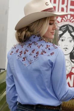 Cruel Denim Floral Printed Yoke Shirt -Equestrian Clothing printed yoke shirt ls lilac back CTW7433001 cinch 44553.1677518999