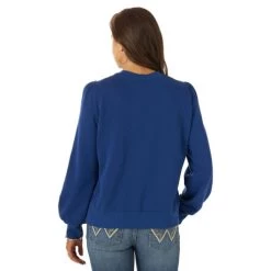 Wrangler Puff Sleeve Crew Pullover 11 Wrangler Puff Sleeve Crew Pullover -Equestrian Clothing puff sleeve crew pullover blue back 112317724 wrangler 73905.1658341740