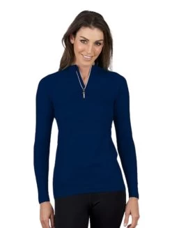 Anique Signature Sun Shirt -Equestrian Clothing quarter zip sun shirt navy silver front2 anique 45049.1691508229