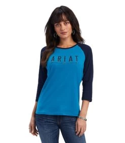 Ariat REAL Arrow Raglan Tee -Equestrian Clothing real arrow 3 4 sleeve celestial front2 10041299 ariat 03526.1660061639