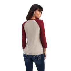 Ariat REAL Arrow Raglan Tee -Equestrian Clothing real arrow 3 4 sleeve dark oatmeal back 10041297 ariat 49818.1660061011