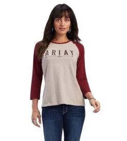Ariat REAL Arrow Raglan Tee -Equestrian Clothing real arrow 3 4 sleeve dark oatmeal front 10041297 ariat cr 84749.1660061004