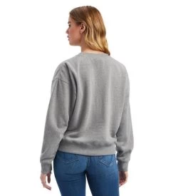 Ariat REAL Metallic Varsity Logo Crop Sweatshirt -Equestrian Clothing real metallic varsity crop heather grey back 10041817 ariat 27766.1660599780
