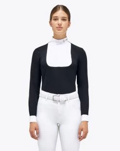 Cavalleria Toscana REVO Pleated Bib Show Shirt -Equestrian Clothing revo pleated bib ls black front CAD210 JC031 9999 cavalleria toscana 75345.1659823879