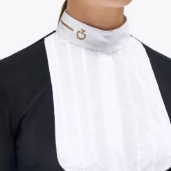 Cavalleria Toscana REVO Pleated Bib Show Shirt -Equestrian Clothing revo pleated bib ls black front detail CAD210 JC031 9999 cavalleria toscana 99831.1659823873