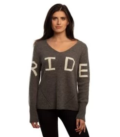Goode Rider RIDE Sweater -Equestrian Clothing ride sweater heather charcoal front 19037 3758 goode rider 61577.1665773727