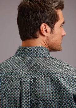 Stetson Ring Geo Print Shirt -Equestrian Clothing ring geo print shirt green back 1100105267005 stetson 50212.1605309397