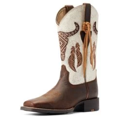 Ariat Round Up Southwest StretchFit Western Boot -Equestrian Clothing round up sw stretchfit brown.wh front 10044434 ariat 28031.1677192539