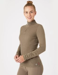 B Vertigo Ruth 1/4 Zip Sweater -Equestrian Clothing ruth sweater shiitake beige rider 33546 SBE b vertigo 07804.1667873014